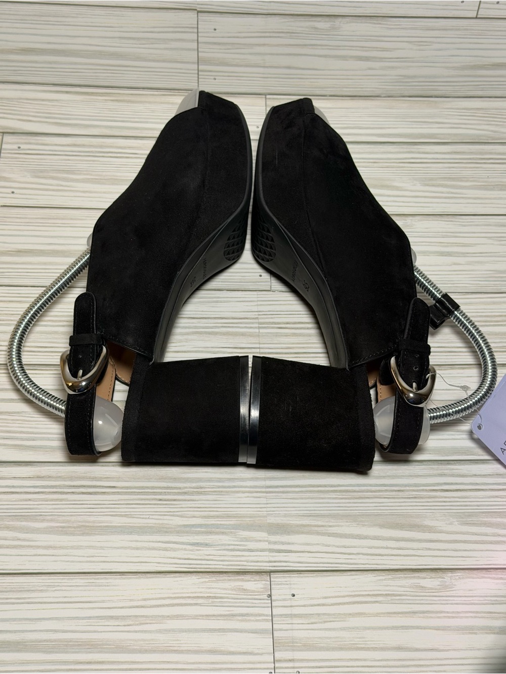NWT Aerosoles Cornelia Women’s 9.5M Black Suede Peep Toe Platform Block Heel San - Picture 5 of 9